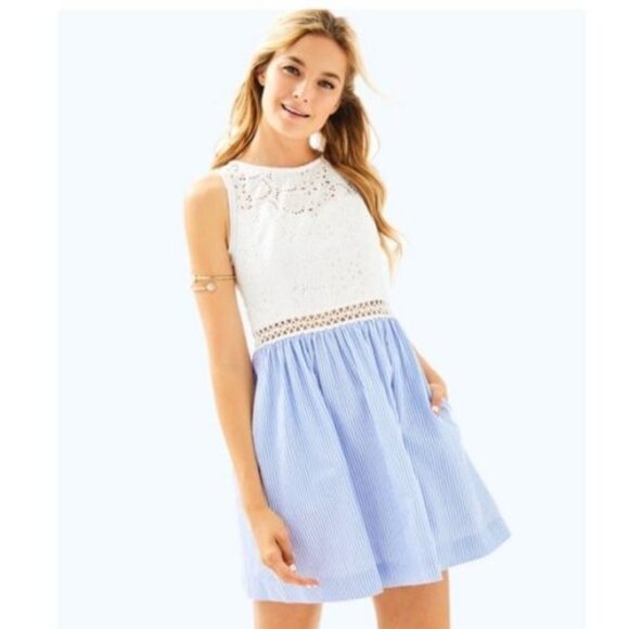 NWT Lilly Pulitzer Alivia Dress in Bennet Blue stripe seersucker - Picture 2 of 4